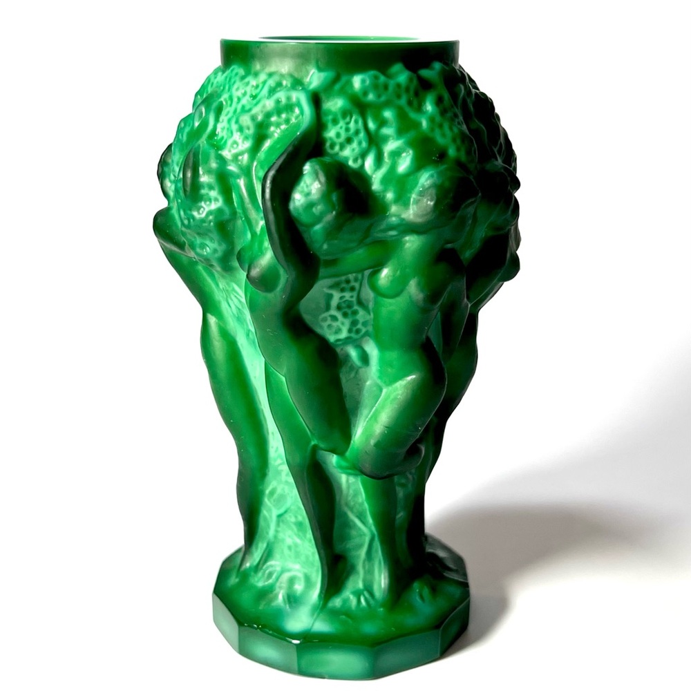 Vintage Green Malachite Glass Nymph Art Vase